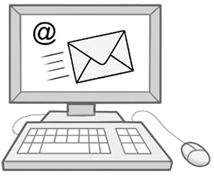 Zeichnung eines Computers, auf dessen Bildschirm ein Briefumschlag zu sehen ist