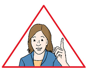 Zeichnung eines rot umrandeten Dreiecks, in dem eine Frau den Zeigefinger reckt