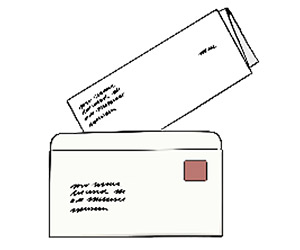 Zeichnung eines offenen Briefumschlags aus dem ein gefalteter Brief herausschaut